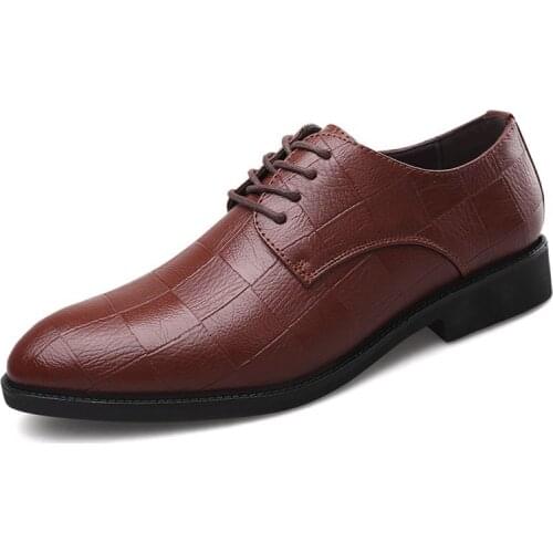 Men Leather Shoes Oxford PU Leather Mens Dress Shoes Business Flat Shoes Breathable Mens Banquet Wedding Shoes