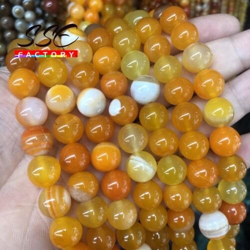 Wholesale Orange Striped Onyx Agates Beads Round Loose Stone Beads for Jewelry Making DIY Charm Bracelet 4 6 8 10 12mm 15'' inch