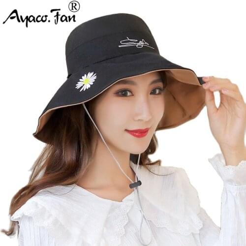 Bucket Hat Two Side Wear Unisex Bob Caps Daisies Embroidery Hip Hop Gorros Men Women Folding Panama Cap Beach Fishing Sunhat