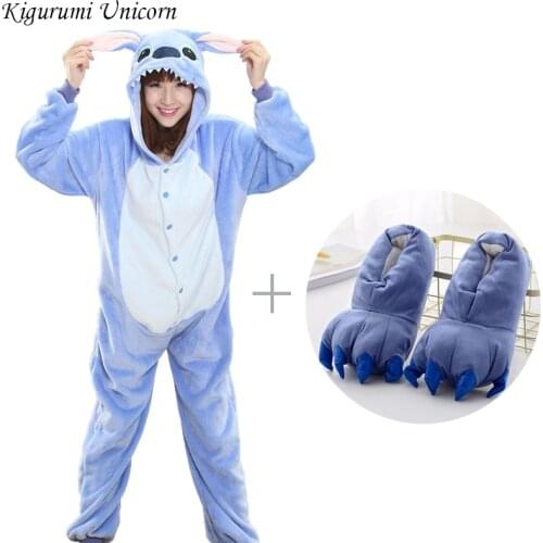 Kigurumi Unicorn Pajama Adult Animal Stitch Onesie Women Men Couple 2019 Winter Pajamas Suit Cat Sleepwear Flannel Pijamas