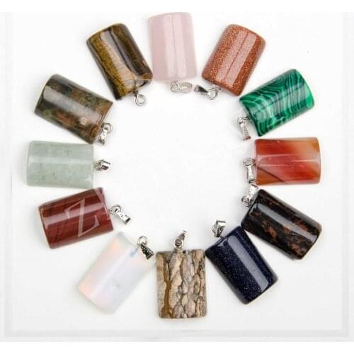 Wholesale Natural Stone Round Pillar Pendants Mixed For Jewelry Making Point Charms Pendants Teardrop 24pcs/lot Free Shipping