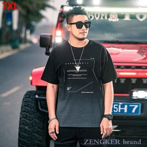 Tide brand large size mens summer t-shirt mens oversized round neck gradient hanging dye letter printing short sleeves