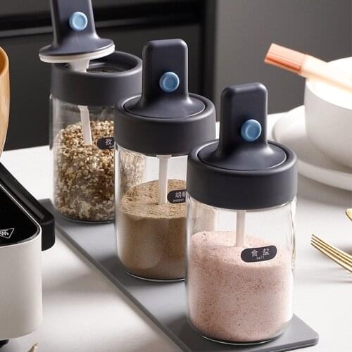 Transparent Moisture-Proof Dust Spice Jar Seasoning Spice Salt Pepper Shakers Containers With Spoon Kitchen Organizer