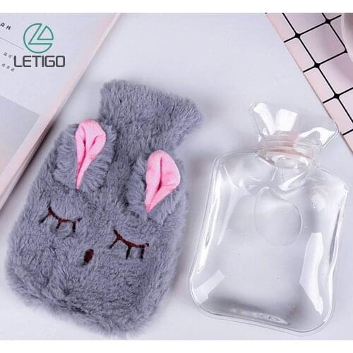 Cute PVC Hot Water Bottle Bag with Knitted Soft Cozy Cover Stress Pain Relief Therapy Hot Water Bags Reusable Mini Hand Warmer