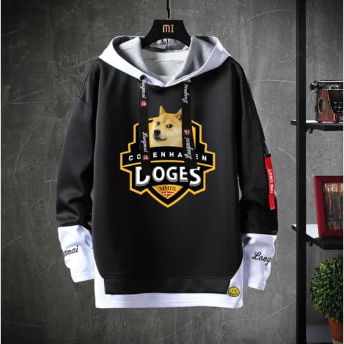Cute anime Doge Hooded Costume Unisex Casual Fake Two-Piece Sweatshirt jacket Teenagers Cartoon Hoodies coat