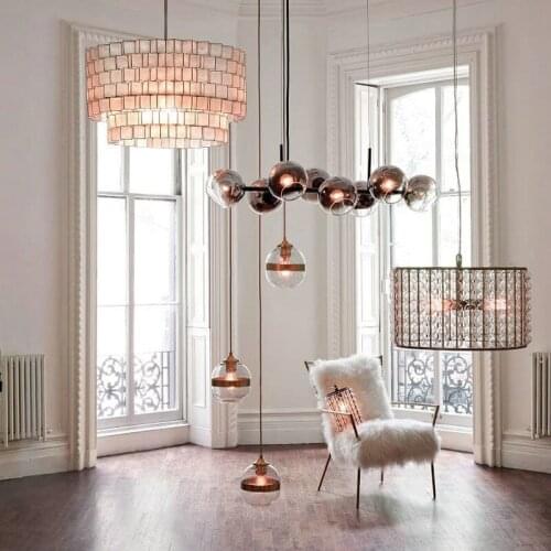 Nordic Loft Glass Ball Pendant Lights Creative Molecule Winehouse Living Room Kitchen Bar E14 Hanging Light Fixtures MJ1114