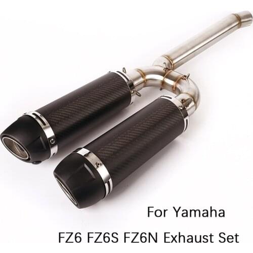 For Yamaha FZ6 FZ6N FZ6S Exhaust Pipe Motorcycle Middle Link Pipe Slip On 51mm Muffler Escape Left Right Carbon Fiber Tips