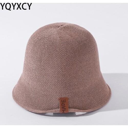 YQYXCY Bucket Hat Cap Women Summer Flax Sunshade Fisherman Hat Leather Label Korea Fashion Solid Color Gorro Bob Sunscreen 2021
