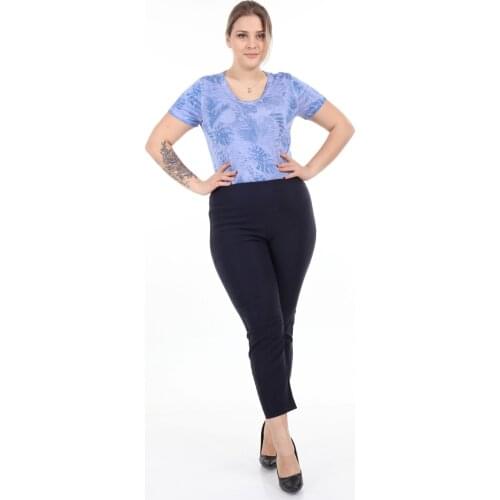 Schık Women Large Size Full Lycra Fabric Pants Navy Blue SCKWM21PNT001
