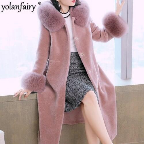 Real Fur Coat Women Winter Warm Slim Sheep Fur Jacket Sheep Shearling Coat Woolen Overcoat Abrigos Mujer Invierno 2020 8119 Y602