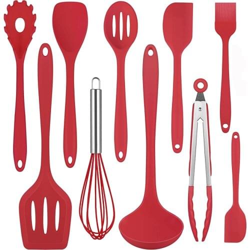 Kitchenware Silicone Kitchen Utensils Set Non-stick Cooking Tools Spoon Spatula Ladle Egg Beaters Tools Gadget Accessories Red