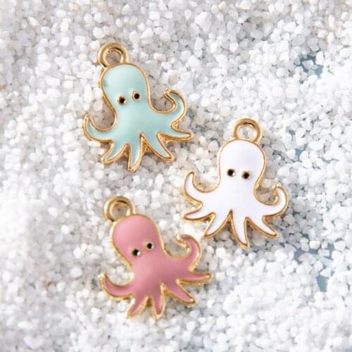 10Pcs Enamel Gold Color Octopus Charm Pendant for Jewerly DIY Making Bracelet Women Earrings Necklace Accessories Findings Craft