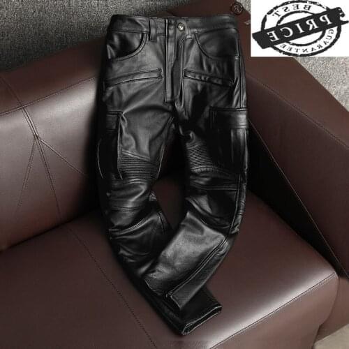 100% Genuine Leather Pants Men Cowhide Trousers Motorcycle Pants Plus Size axl Autumn Winter 2021 Pantalon Cuir Homme LW