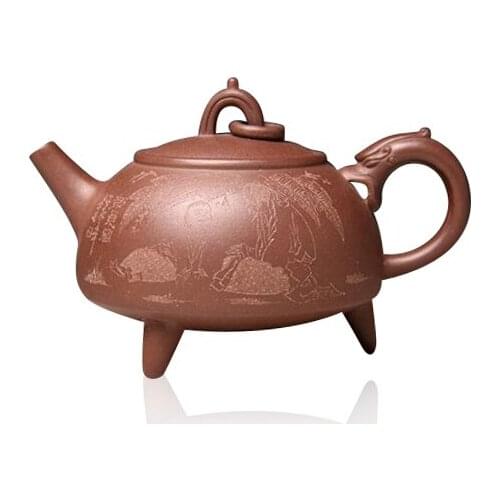 2018 Yixing Zisha teapot famous authentic Wang Hongjuan all handmade ore high quality purple mud three foot ring dragon teapot