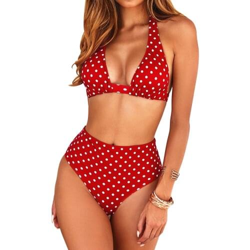 2020 Sexy High Waist Dot Print Bikini Swimwear Padded Push-up Two-piece Bikini Set Female Biquini Summer Beachwear Bathing Suit