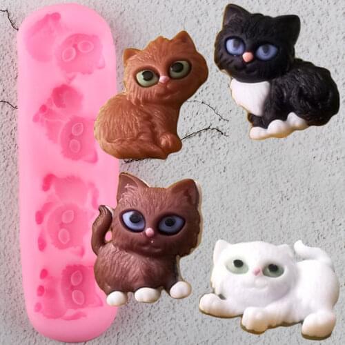 3D Cute Cat Silicone Molds Cupcake Topper Fondant Cake Decorating Tools Polymer Clay Soap Mold Candy Chocolate Gumpaste Moulds