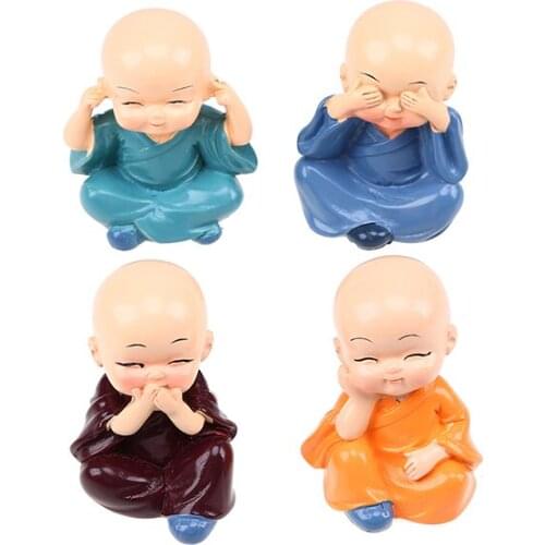 4pcs/set Little Monk Miniature Figurines Resin Crafts Home Decorative Kungfu Monks Fairy Figure Car Ornament Buddha Accessories