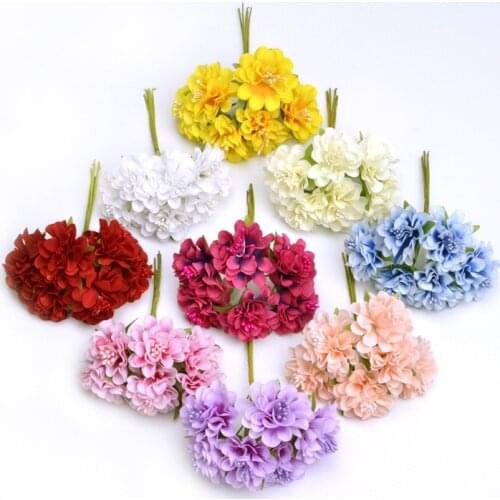 60Pcs/lot Silk Artificial Flowers Mini Rose Bouquet Wedding Home Decoration Craft Card Gift DIY Wreath Scrapbooking High Quality