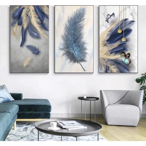 Feather Abstract Wall Art Gold Luxury Home Decor Canvas Painting Frameless Prints On Wall Loft Modern Room Decor
