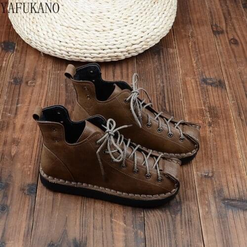 Retro National Style Ankle Boots Mori Literary Handmade Comfort Soft-Sole Flat Womens Boots Casual Martin Boots Wild Women Shoes