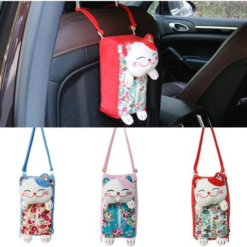 3 Colors Interior Paper Towel Holder Cute Lucky Cat Type Car Back Hanging Tissue Holder Napkin Paper Towel Box Holder Case