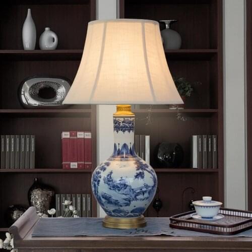 Blue white Art Chinese porcelain ceramic table lamp bedroom living room wedding table lamp Jingdezhen light blue table lamp