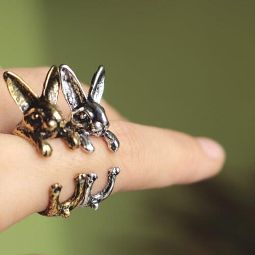 Vintage Hippie Chic Handmade Rabbit Bunny Animal Knuckles Rings for Women Girls Charm Adjustable Ring Gift Fashion Jewelry