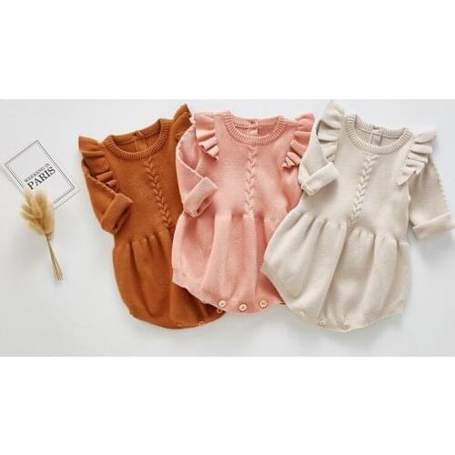 Baby Girl Autumn Clothes Rompers Newborn Knitted Clothing Fly Sleeves Pullover One Piece Jumpsuit Princess Ropas for 0-24M Girls
