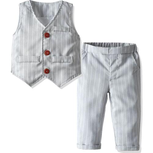 New Plaid Fashion Autumn Infant Clothing Set Kids Baby Boy Suit Gentleman Wedding Formal Vest Tie Shirt Pant 2Pcs Clothes Sets