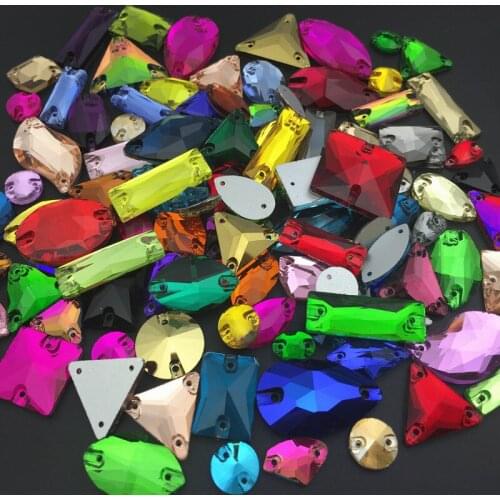 Mix Shapes Sizes Colors 30Pcs Sew On Rhinestones Sewing Glass Crystal Flatback Sew-on Stone for Wedding Decoration