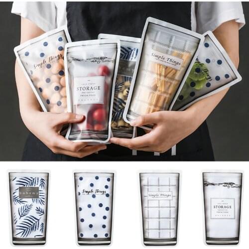 4Pcs Food Storage Bag Zero Waste Reusable Ziplock Bags Silicone Bag Leakproof Stand Up For Kitchen Cookie Candy Snack Baked Food