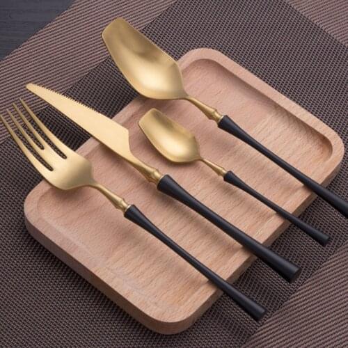4Pcs Black Gold Cutlery Set 304 Stainless Steel Table Knife Spoon Fork Dinnerware Set Western Food Silverware Tableware