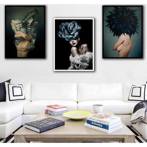 Feather Girl Wall Art Canvas Painting Posters and Prints Picture for Living Room Bedroom Home Decoration B5336