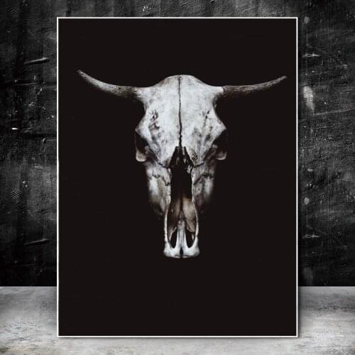 Nordic Animal Image Wall Art Poster Canvas Painting Black White Cow Head Print Animal Face Hunt Living Room Bedroom Home Decor