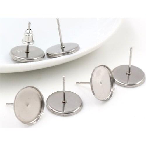 No Fade ) 8mm 10mm 12mm 20pcs Stainless Steel Earring Studs Blank/Base,Fit 8-12mm Glass Cabochons,Buttons;Earring Bezels