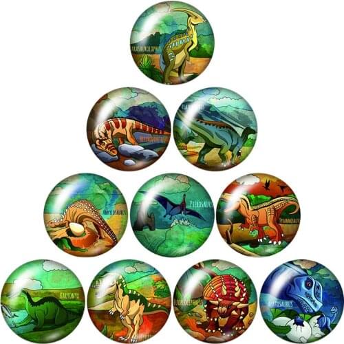 New dinosaur Jurassic Park 10pcs mixed 12mm/16mm/18mm/25mm Round photo glass cabochon demo flat back Making findings ZB0703