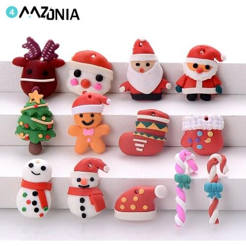 10pcs/lot Christmas Polymer Clay Charm Christmas Pendant Gift DIY Xmas Decoration Jewelry Accessories Handmade Making