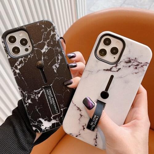 Luxury Marble Stones Silicone Loop Ring Phone Case for iPhone 12 Mini 11 Pro XS Max Hide Stand Finger Ring Holder Cover Shell