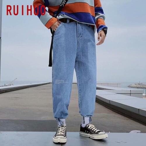 RUIHUO Ankle-Length Baggy Jeans Men Clothing Korean Fashion Mens Jeans Baggy M-2XL 2021 Autumn New Arrivals