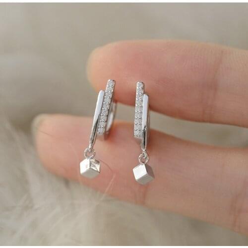 925 Sterling Silver Zircon Square Bead Piercing Stud Earrings For Women Party Jewelry Pendientes eh558