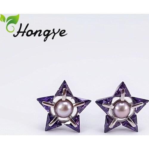Hongye Purple Star Shaped Earrings for Women Natural Pearl Fine Jewelry Girls Romantic Silver 925 Ear Nail Female Statement Stud