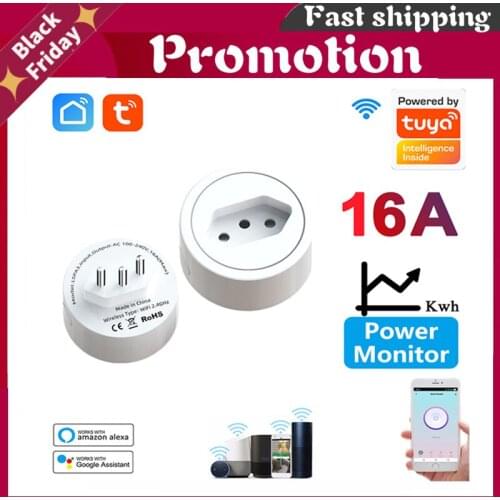 New 16A Smart Socket With Timer Power Monitor Brazil Wifi Smart Plug SmartLife APP Voice Control Works For Google Home Alexa