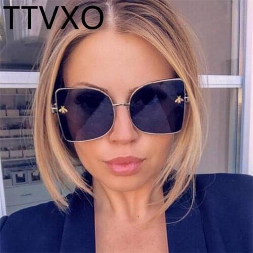 Retro Square Bee Sunglasses Womens Designer Oversized Sun Glasses Mens Fashion Shades Metal Sunglasses Luxxry Sunnies