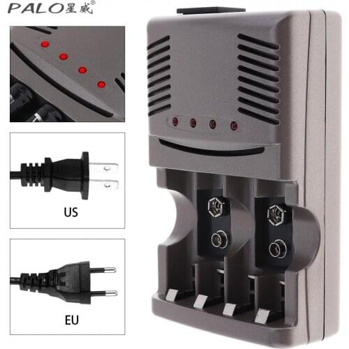 PALO 4 Slots Smart Quick Battery Charger with EU US Plug for NI-MH / NI-CD / 9V / AA / AAA Rechargeable Batteries
