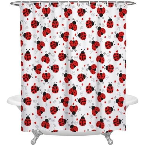 Waterproof Shower Curtains Red Ladybug White Background Shower Curtain Frabic Polyester Bathroom decor Curtain