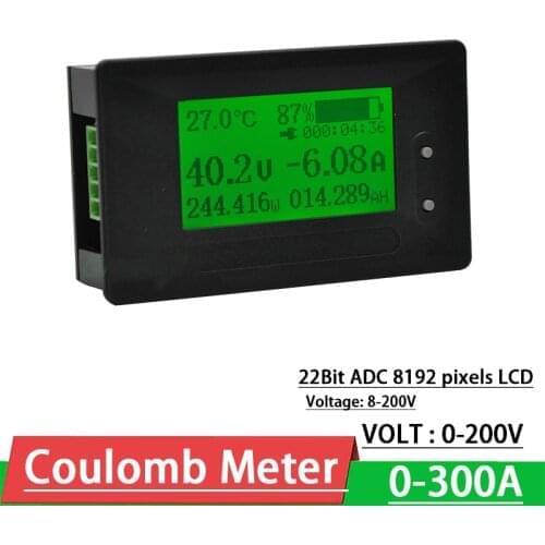 DC 0-200V 300A Voltmeter Ammeter Coulometer Lithium Battery monitor Capacity POWER TIME Tester Li-ion Lipo Lifepo4 LTO lead acid