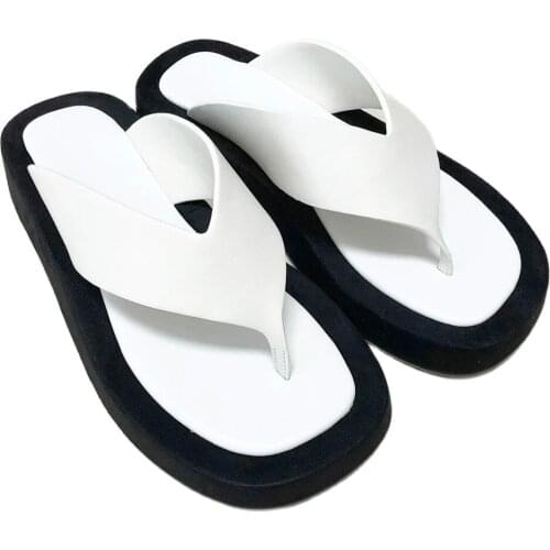 2021 New Arrival Womens Genuine Leather Slippers Ladies Summer Thick Sole Flip Flops Outdoor Casual Sandals S6098