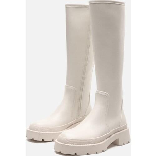 Womens knee high boots Newcastle green, white, black boots net red Martin medium tube thick bottom pipe womens Chelsea boots