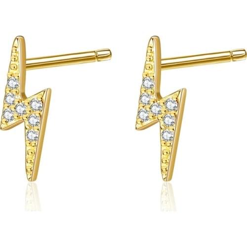 New 925 Sterling Silver Simple Fashion Crystal Lightning Stud Earrings Women Exquisite Student Girlfriend Jewelry Accessories