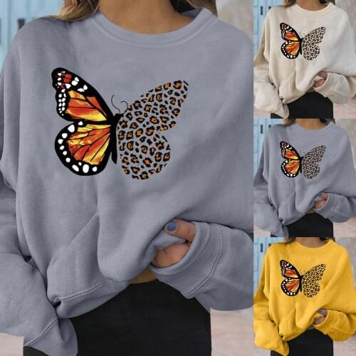 Womens Sweatshirts New Butterfly Print Pullover 2021 Autumn Winter Casual Long Sleeve Round Neck Tops Ladies Sweaters Pullovers